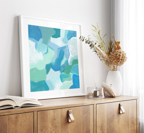 Contemporary Abstract Art, Blue and Green Acrylic Painting, Printable Modern Art, 40X40 Wall Art, Instant Download Art Print