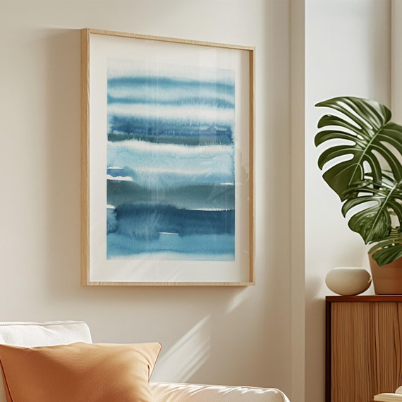 Navy Blue Abstract Watercolour Painting, Printable Coastal Wall Art, Calming Bedroom Art, Modern 18x24 Art Print