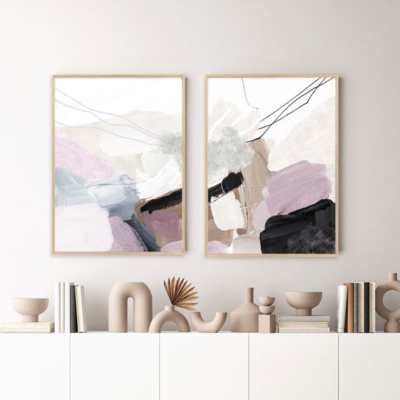 Set Of Two Modern Abstract Paintings, Abstract Print Set, Mixed Media Wall Art, Digital Download, Large Printable Art