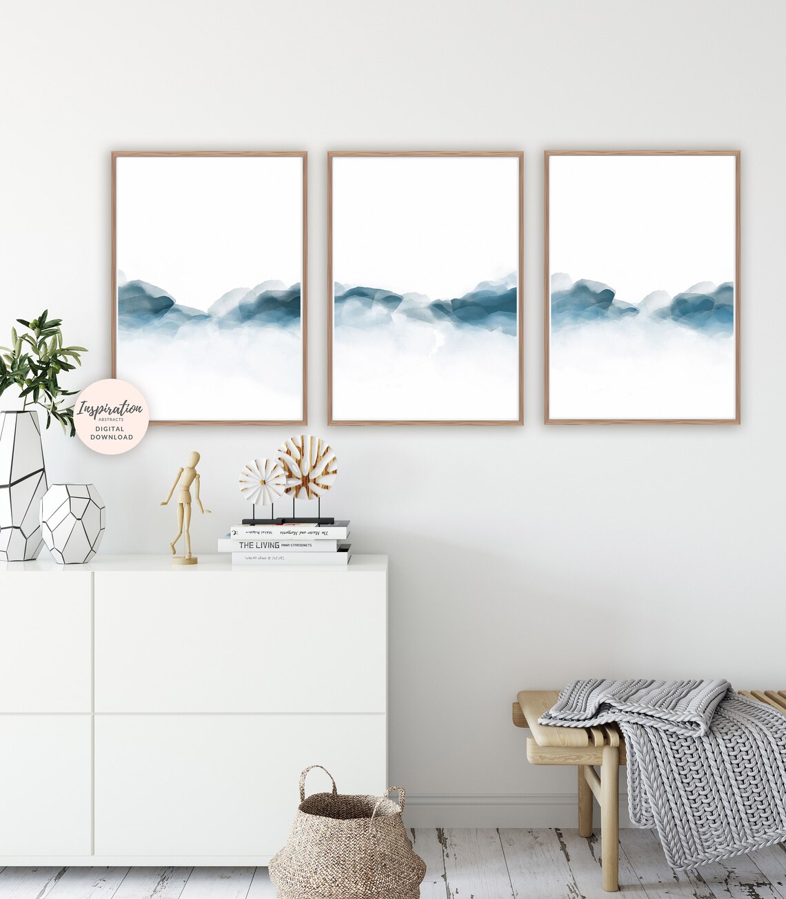 Set of 3 Prints Mountain Prints Navy Blue Wall Art 3 Piece | Etsy