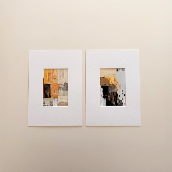 Original Abstract Collages | Wabi Sabi Wall Art |  Handmade Wall Art | Set Of Two Modern Wall Prints