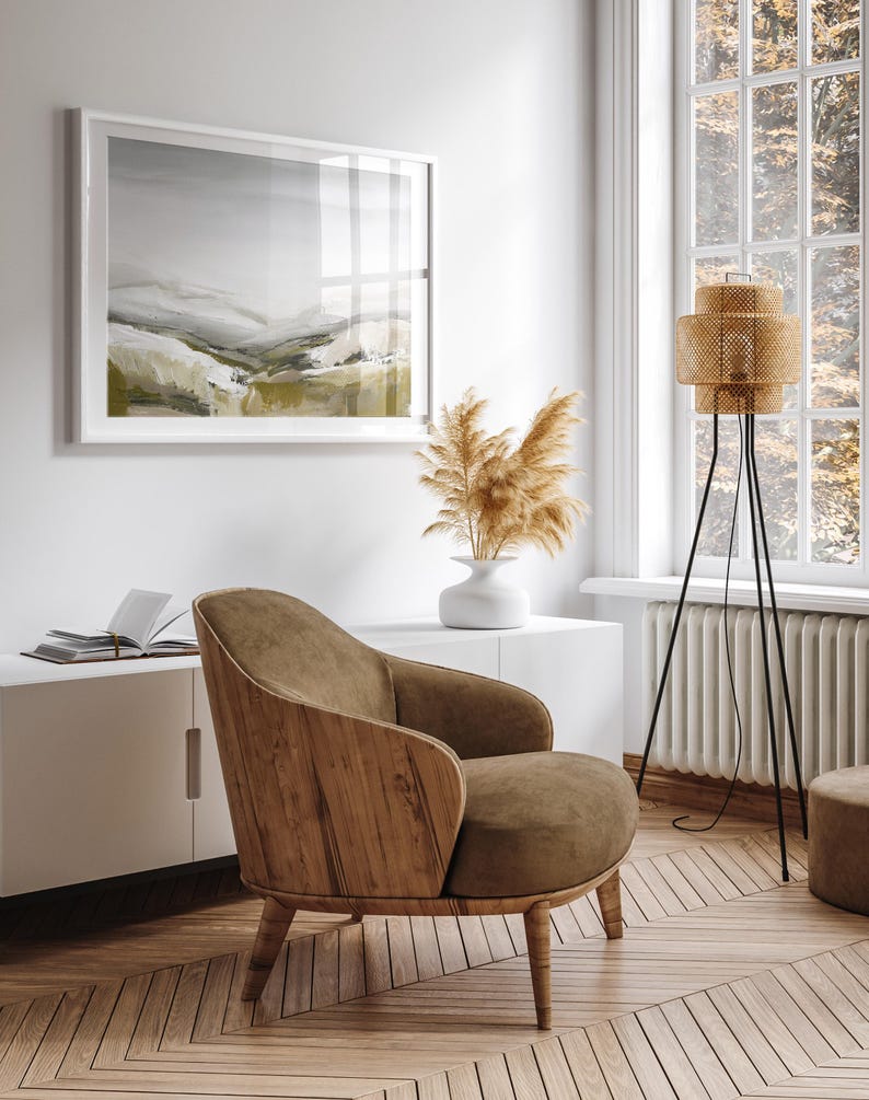 Neutral Abstract Landscape Painting, 36x24 Printable Wall Art, Grey