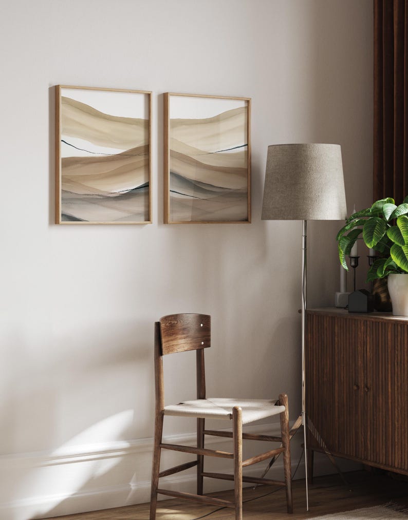 Neutral Color Abstracts Set of 2 Minimal Abstract Paintings, Beige Brown Modern Printable Art ...