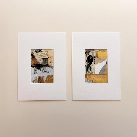 Set Of 2 Modern Abstract Collages | Wabi Sabi Decor |  Handmade Original Artwork | Neutral Textured Wall Art