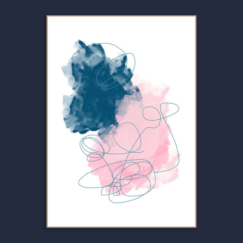 Pink and Navy Blue Abstract Art Large Watercolour Abstract Etsy