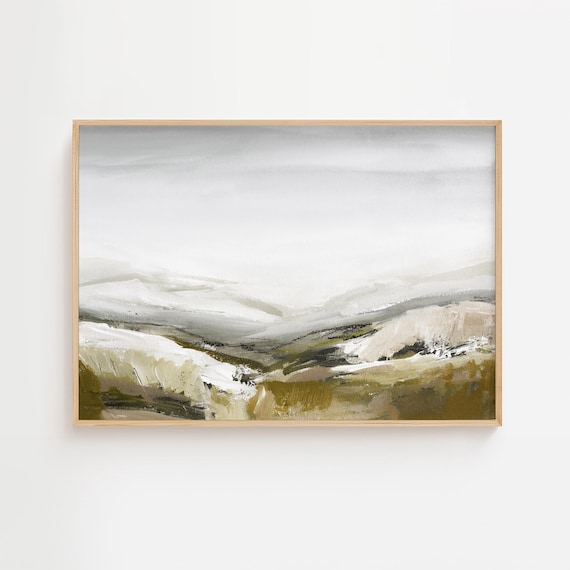 Neutral Abstract Landscape Painting, 36x24 Printable Wall Art, Grey Brown Art Print, Large Living Room Art, Digital Download Print