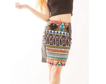 Handmade Women's Pencil Skirt with leather panels - Rainforest Pyramid