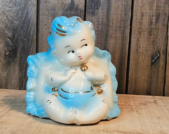 Vintage Hull Pottery Baby Boy Planter ~ Blue #92 ~ 1950's