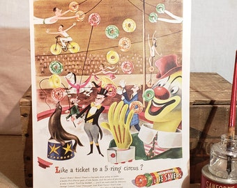Original Vintage Life Savers Ad from The Saturday Evening Post Magazine ~ May 25, 1946 ~ Circus Theme