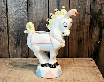 Vintage Circus Draft Horse Planter - Circus Pony Planter - Caballo antropomórfico de cerámica - Década de 1960
