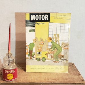 ORIGINELE Vintage MOTOR Magazine ~ juni 1964 ~ Cover Art door Harry Goff ~ Boy en zijn GoCart