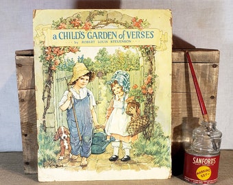 ORIGINAL Vintage Book Cover ~ A Child&#39;s Garden of Verses ~ CM Burd Illustrator ~ 1929