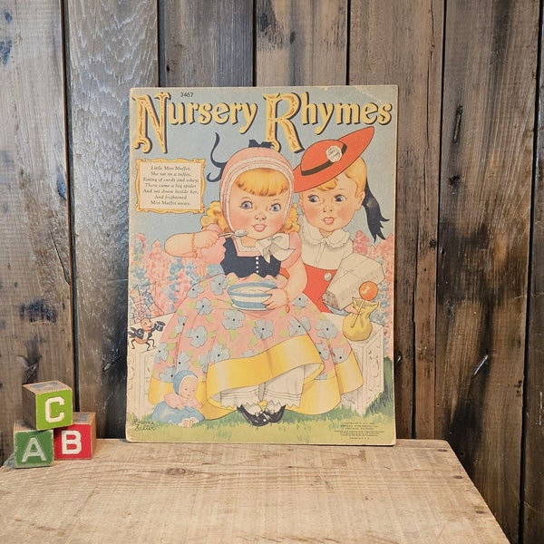 Nursery Rhymes ~ Vintage Over-Sized Soft Cover Linen-Like Book ~ Illustrations by Florence Salter ~ Copyright 1941