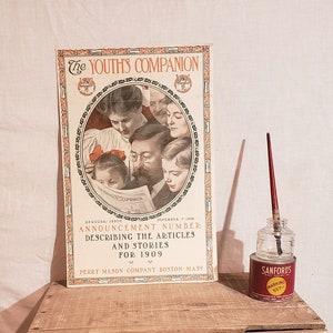 ORIGINAL Vintage November 5, 1908 The Youth&#39;s Companion Magazine Cover ~ Family Reading The Magazine