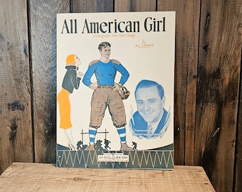 Original Vintage Sheet Music ~ All American Girl - Collegiate Fox Trot Song ~ by Al Lewis ~ 1932