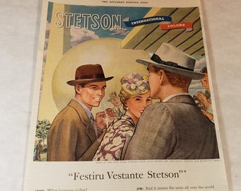 STETSON HAT ADVERTISING COWBOY 1920s metal tin sign home wall