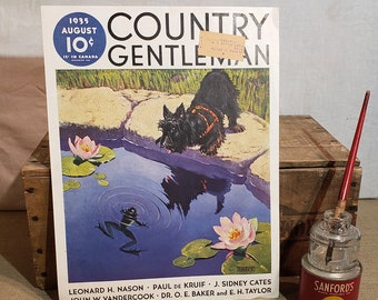 Original vintage country gentleman magazine cover ~ agosto de 1935 ~ Anuncio de anillos de pistón trasero