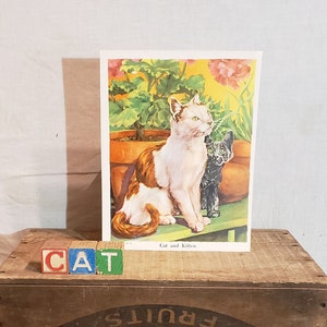 Original Vintage Cat and Kitten Print ~ Artist O. A. Scott ~ 1941 Salvaged Book Plate