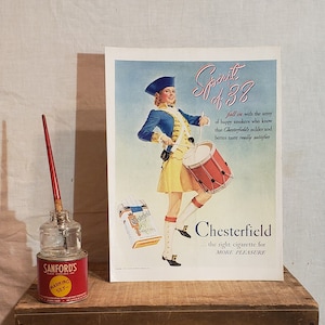 ORIGINAL Vintage 1938 Spirit Of &#39;38 Chesterfield Cigarettes Ad - Drummer Girl
