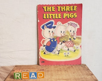 The Three Little Pigs ~ Vintage over-sized soft cover linen-like book ~ Copyright 1951