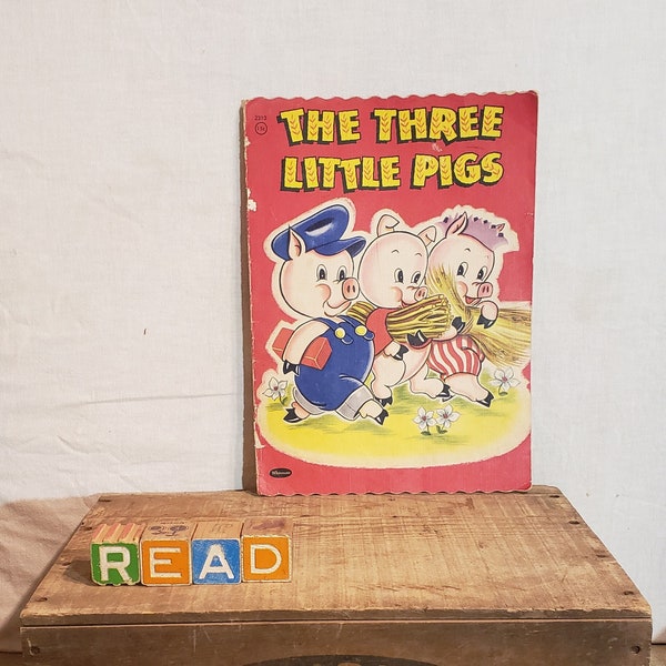 The Three Little Pigs ~ Vintage over-sized soft cover linen-like book ~ Copyright 1951