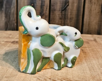 Vintage Art Deco Elephants Porcelain Ashtray ~ Novelty Elephants Ashtray ~ Cigarette Snuffer ~ Made in Japan ~ 1930's