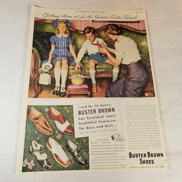 Buster Brown Shoes Ad from The Saturday Evening Post Magazine ~ April 1, 1939 ~ Easter Advertisement