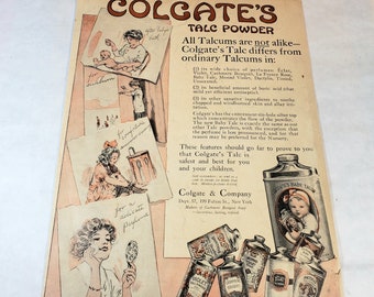 Anuncio de la revista Talc Powder de Colgate en 1917 - Anuncio de la compañía de música trasera