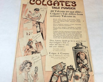 Colgate es Talc Powder Magazine Advertisement ' 1917 ' Backside Music Company Advertisement