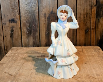 Vintage Emily de Florence Ceramics ~ Figura de dama florero con sombrilla ~ 1942
