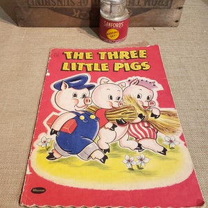 The Three Little Pigs Vintage over-sized soft cover linen-like book Copyright 1951 image 2