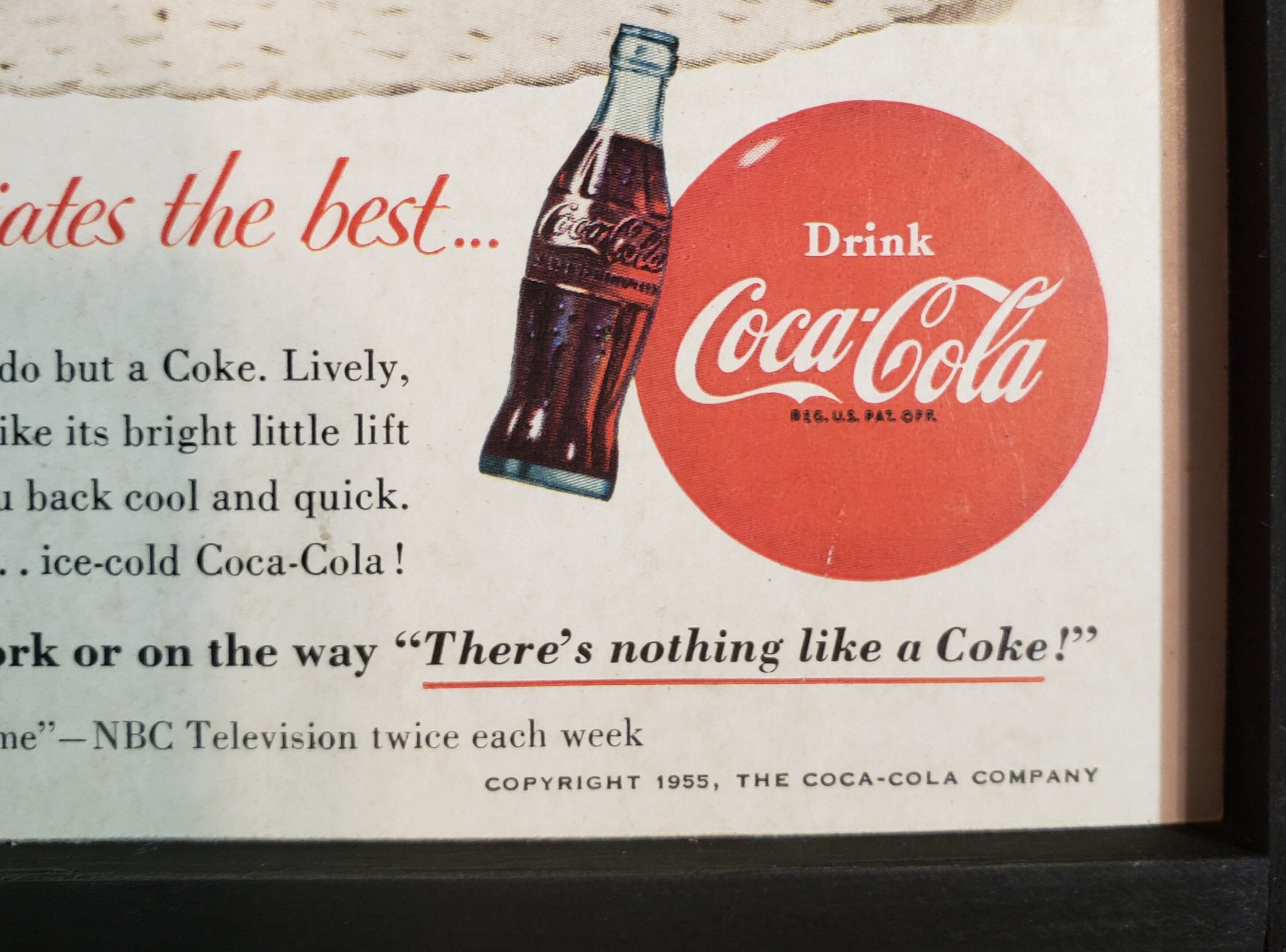 Original Vintage Coca Cola (COKE) Ad Framed in a Wood