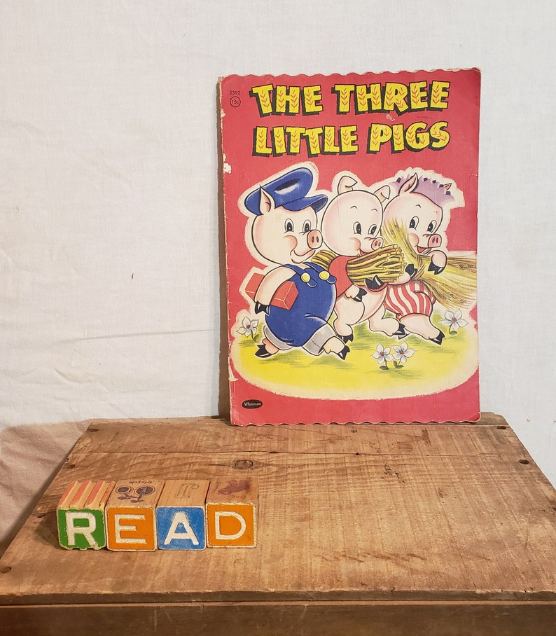 The Three Little Pigs Vintage over-sized soft cover linen-like book Copyright 1951 image 4