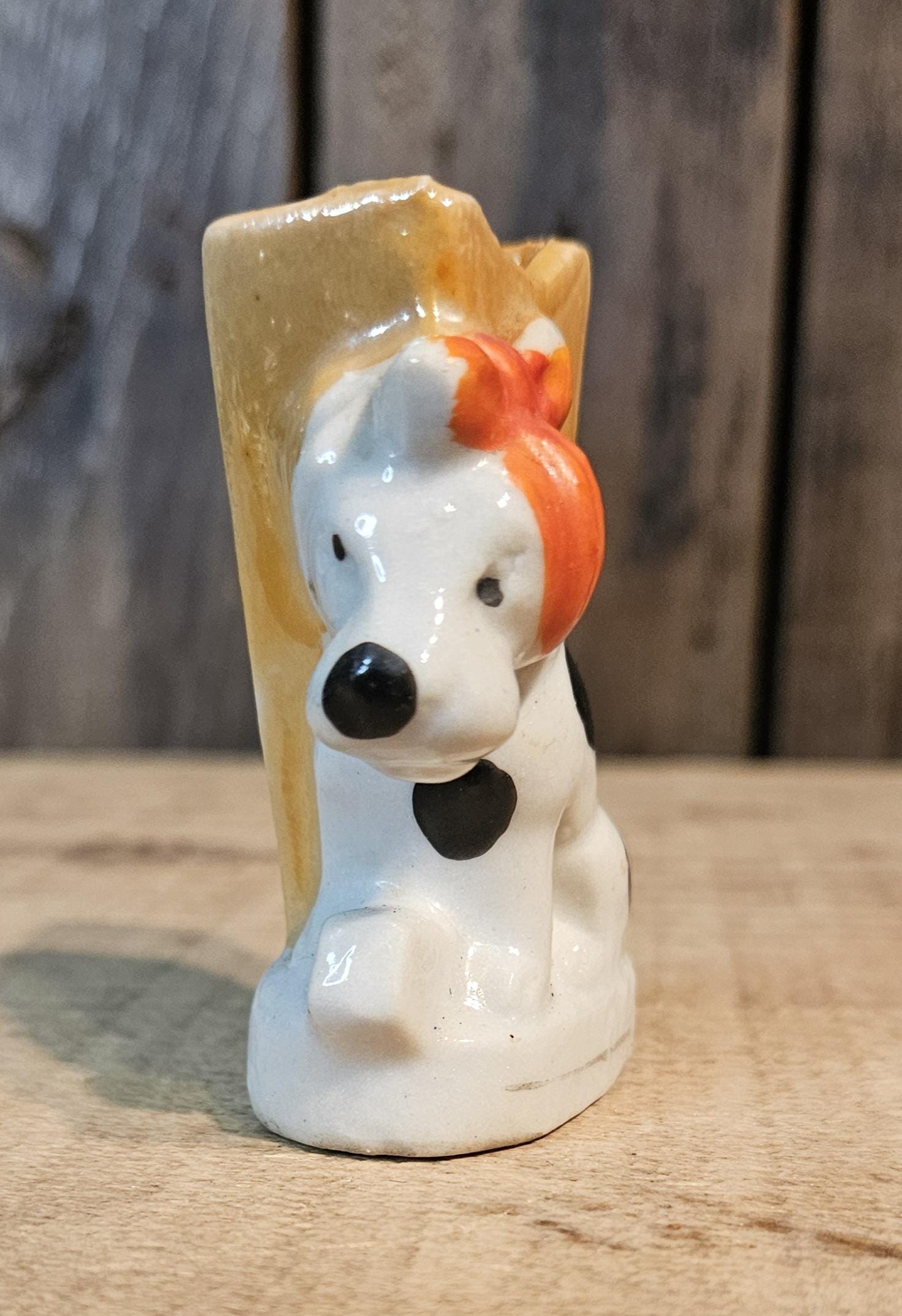 Vintage Lusterware Dog Toothpick Holder ~ Ceramic White Spotted