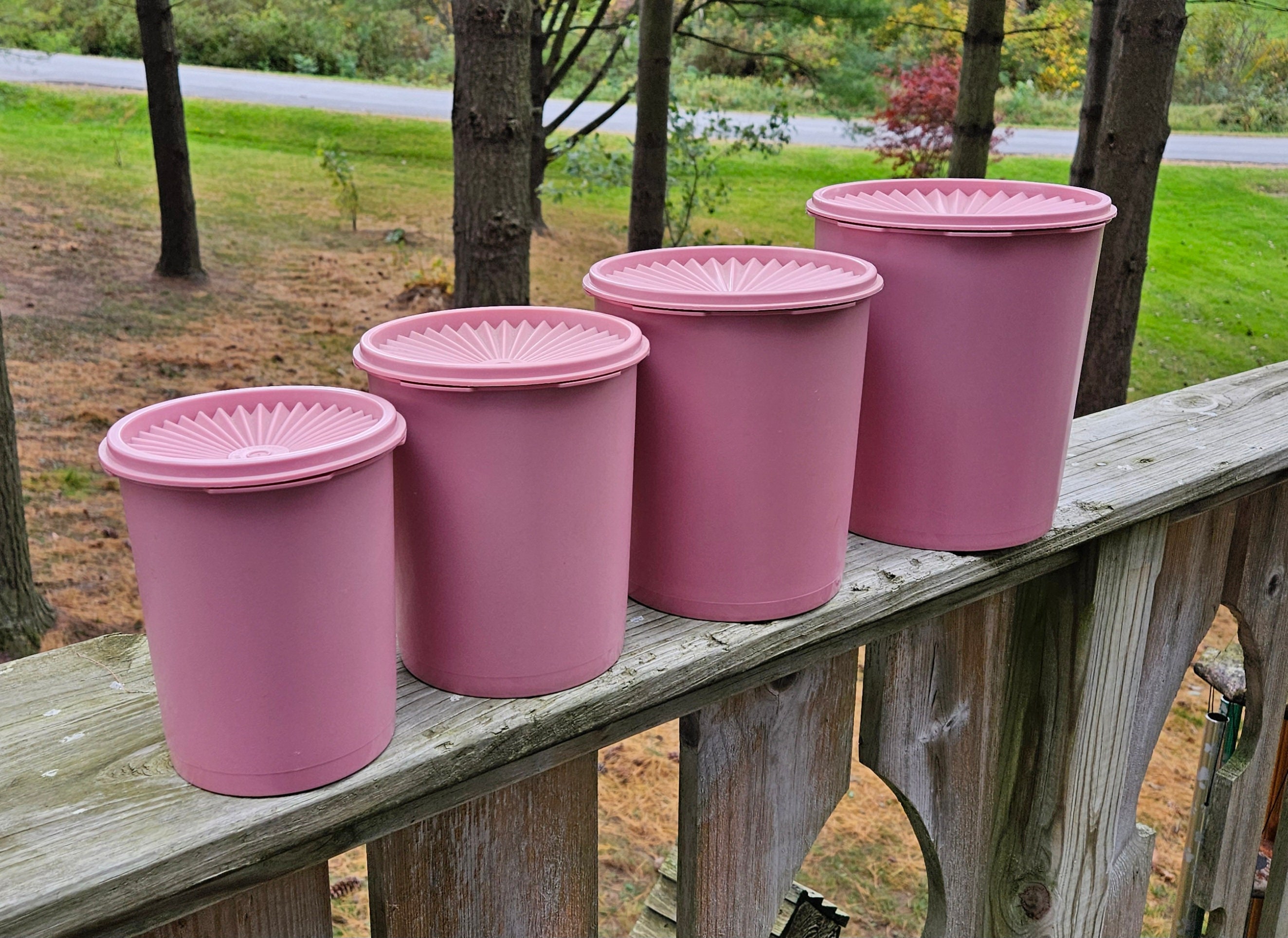 Vintage Red Tupperware Nesting Canister Set Tulip Quilt with Lids