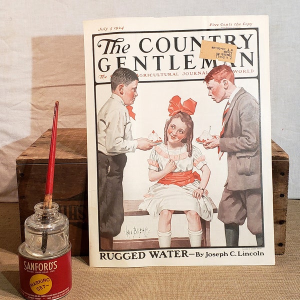 ORIGINAL Vintage The Country Gentleman Magazine Cover ~ July 5th, 1924 ~ Featuring George Brehm artwork "Hair Restorer"