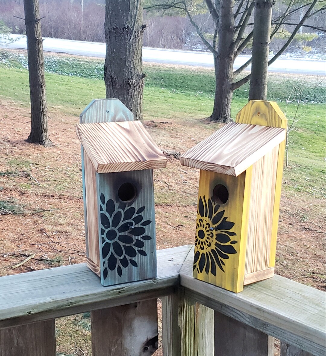 Birdhouse Sunflower Bird House Aster Birdhouse Bluebirds or Wrens