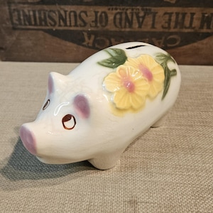 Vintage Art Pottery Shawnee Tirelire ~ Tirelire de collection ~ Tirelire avec fleurs jaunes ~ Années 30