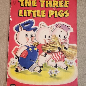 The Three Little Pigs Vintage over-sized soft cover linen-like book Copyright 1951 image 3