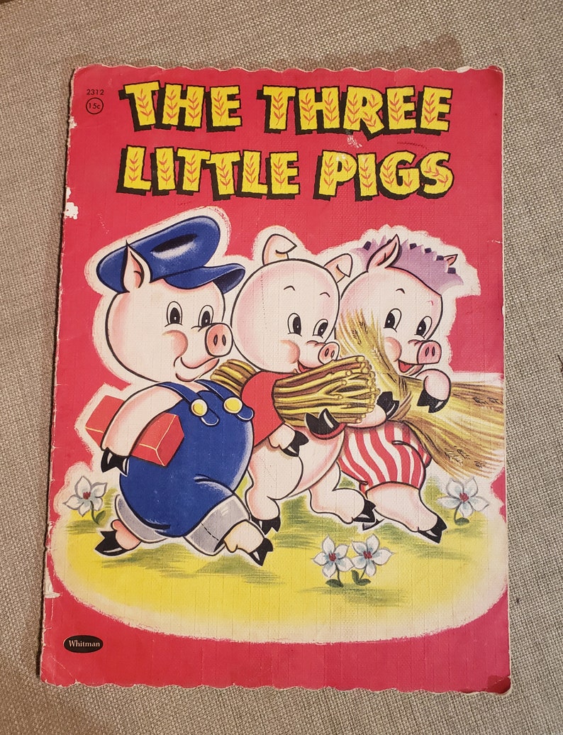 The Three Little Pigs Vintage over-sized soft cover linen-like book Copyright 1951 image 3