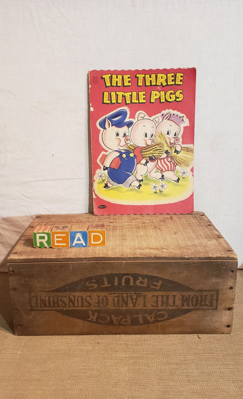 The Three Little Pigs Vintage over-sized soft cover linen-like book Copyright 1951 image 1