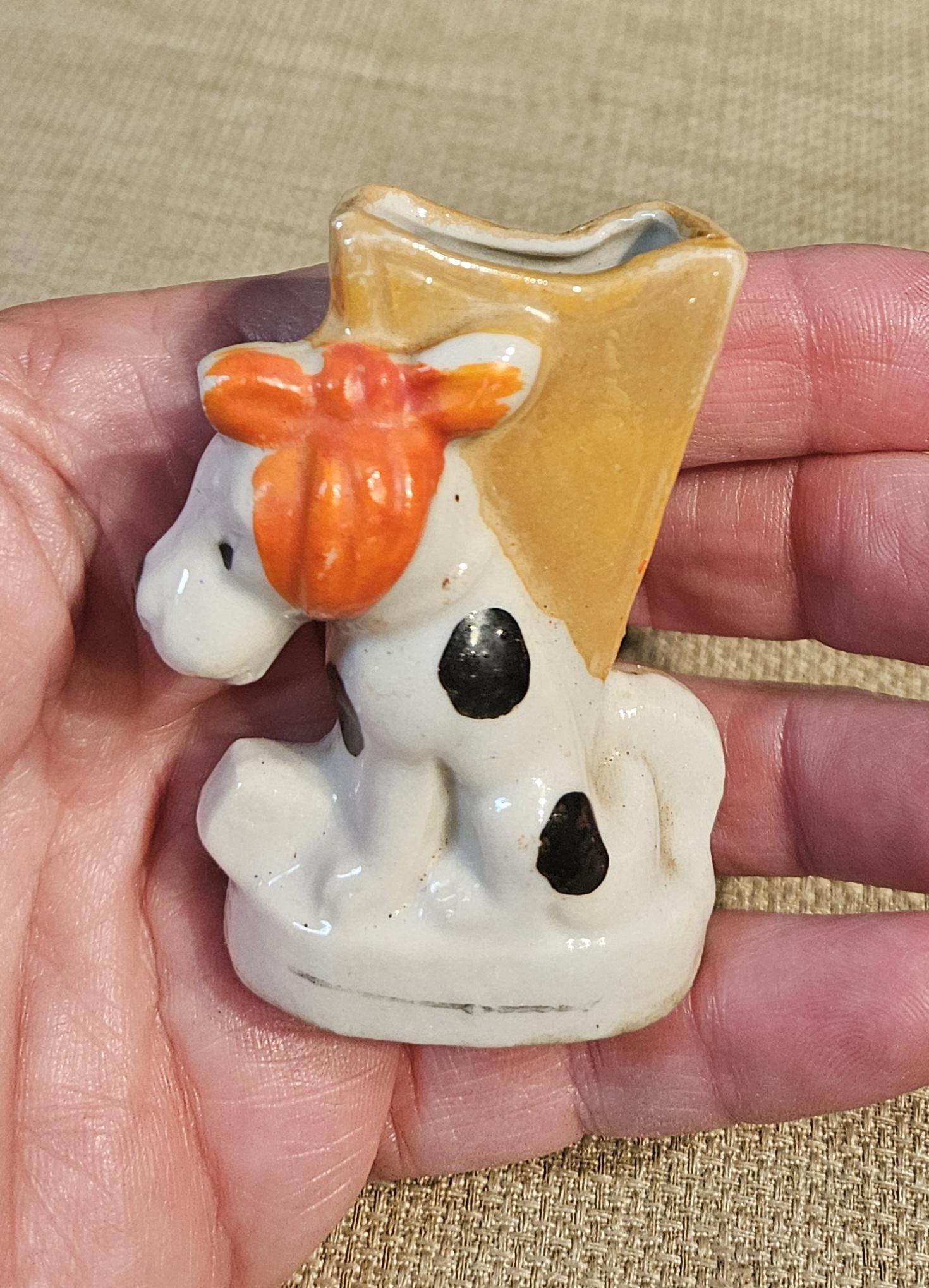 Vintage Lusterware Dog Toothpick Holder ~ Ceramic White Spotted