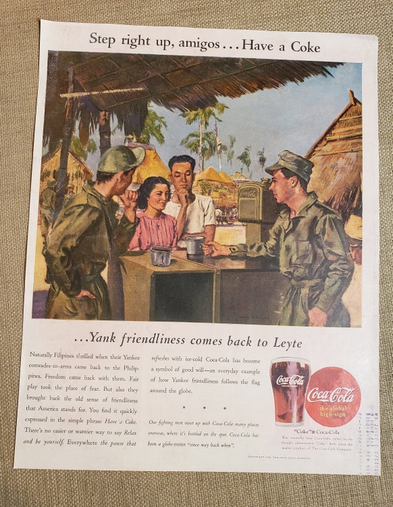 ORIGINAL Vintage 1945 Coke Coca Cola Ad - Step Right Up, Amigos