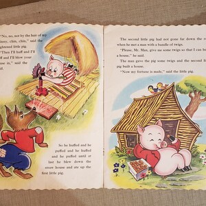 The Three Little Pigs Vintage over-sized soft cover linen-like book Copyright 1951 image 8