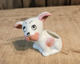 Doniczka w kształcie buldoga francuskiego ~ Ceramiczny wazon w kształcie buldoga francuskiego ~ Lata 50. XX wieku