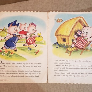 The Three Little Pigs Vintage over-sized soft cover linen-like book Copyright 1951 image 5