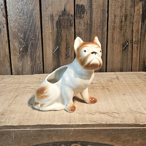 Vintage Franse Bulldog plantenbak ~ keramische geglazuurde plantenbak ~ Fawn Frenchie plantenbak ~ 1950