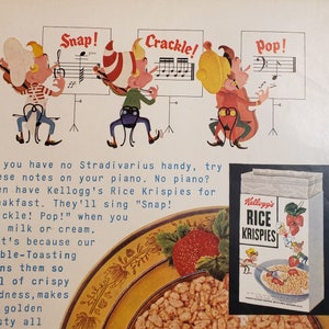 ORIGINAL Vintage Kellogg&#39;s Rice Krispies Magazine Advertisement from 1957 ~ Snap! Crackle! Pop!