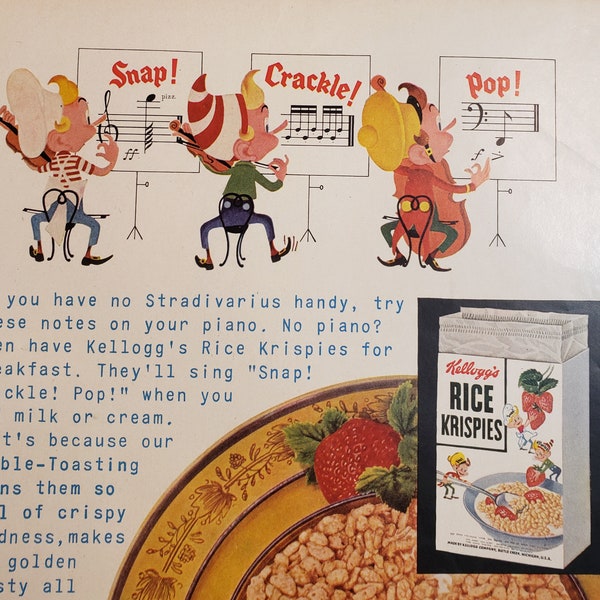 ORIGINAL Vintage Kellogg's Rice Krispies Magazine Advertisement from 1957 ~ Snap! Crackle! Pop!