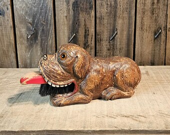 Vintage Syroco Wood Brown Dog Brush Set ~ RARE ~ Syracuse Ornamental Company ~ Made In Syracuse NY ~ 1940's